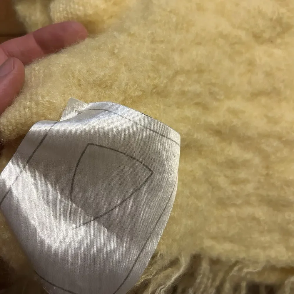 Vintage Toison D’or 100% Mohair Wool Yellow Throw Blanket 29x59”